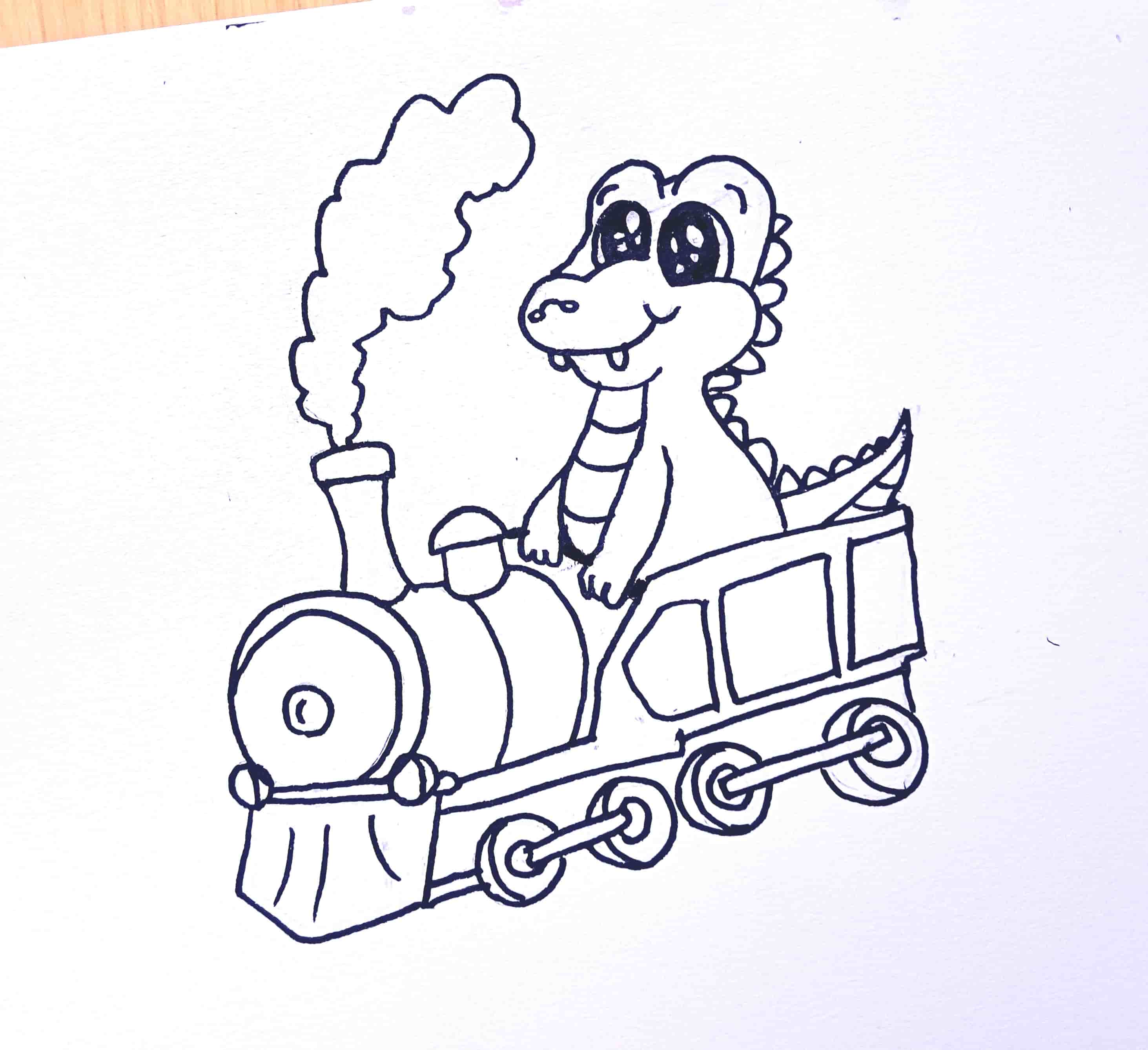 Hand-drawn Kroki riding a merge train